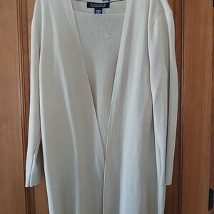 Vintage Size M Long Cardigan With Short Sleeve Square Neck Shell By Dialogue